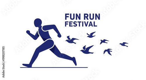 Energetic Runner In Motion Participating In A Fun Run Festival With Birds Following Him