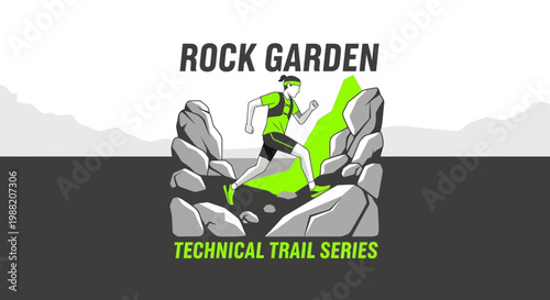 Energetic Athlete Trails Mountain Rocks Inspiring Outdoor Fitness Event Concept Design