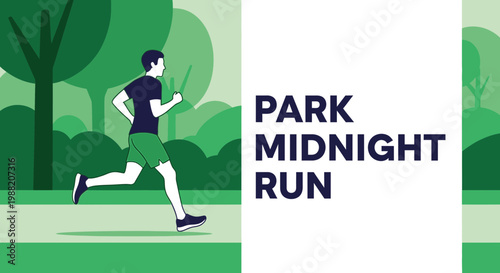 Energetic Runner In Park At Night Depicted In Minimalistic Illustration