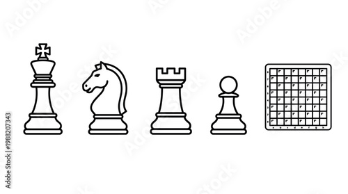 Chess pieces and board icons representing strategy, intelligence, and classic board games, perfect for educational or gaming-related designs.