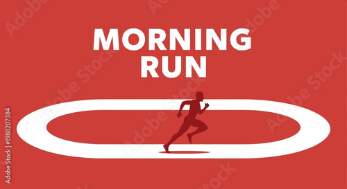 Energetic Morning Run Depicted With Silhouette on Racing Track and Red Background