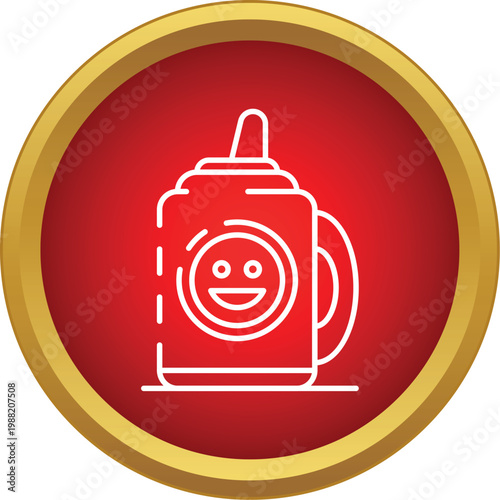 Sippy cup with a smiley face presented as an icon in a golden ring