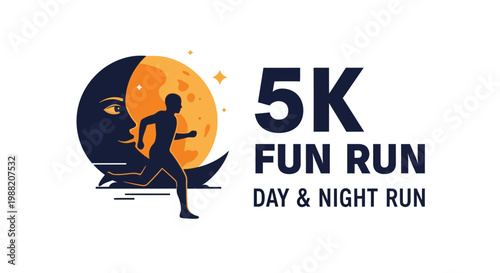Energetic Running Event Logo of 5K Fun Run Happening During Day and Night