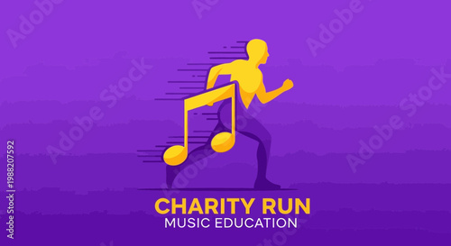 Energetic Music-Themed Charity Run Concept Featuring a Symbol of A Musical Note Design