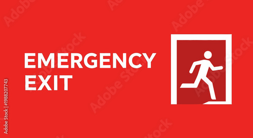 Essential Emergency Exit Safety Sign Indicating Evacuation Route, Red Background Graphics