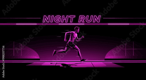 Energetic Night Runner Silhouette In Neon Glow Capturing Motion