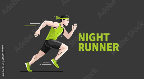 Energetic Night Runner Silhouetted on a Dark Background with Graphic Elements