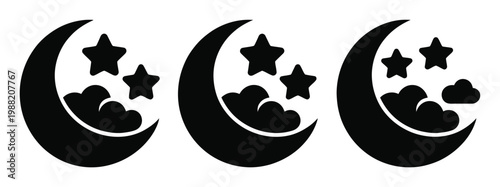 Crescent Moon with Stars and Clouds Set