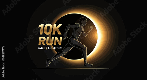 Energetic Running Illustration Design Featuring A 10K Race with Golden Elements