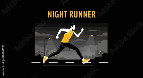 Energetic Night Runner, Abstract Design on The Urban Roadway Ready for Daily Exercise