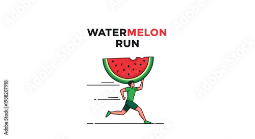 Energetic Person Running With A Giant Watermelon Slice in a Sporty and Vibrant Illustration