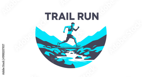 Energetic Runner Navigating Rocky Terrain: A Trail Run Concept Illustration Minimalist Design