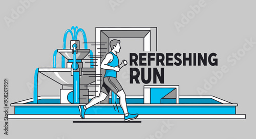 Energetic Runner Near Water Feature, Promoting Refreshing Exercise and a Healthy Lifestyle