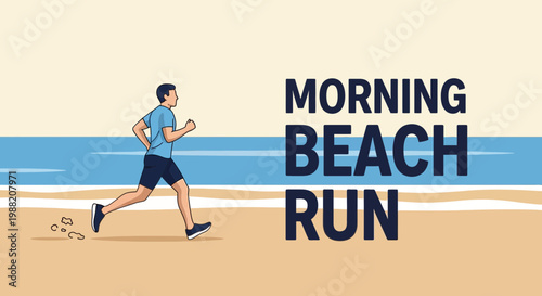 Energetic Person Runs On Sand Near The Ocean During A Beautiful Morning Exercise