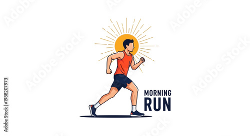 Energetic Running Man During Sunrise Illustration for Fitness and Achieving Goals