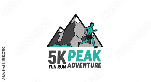 Energetic Running Man Ascends Mountain Peak During a Fun 5K Adventure Race Logo