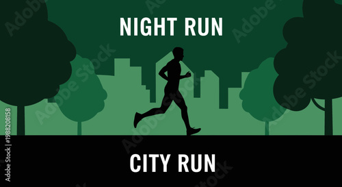 Evening City Jogger Silhouette: A Nighttime Urban Running Scene in Green