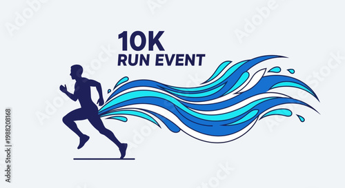 Energetic Runner Racing in 10K Run Event with Artistic Water Wave Design