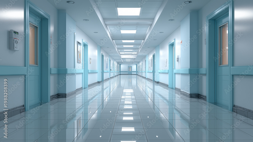 Fototapeta premium Healthcare Building Corridor with Clinical Design and Light