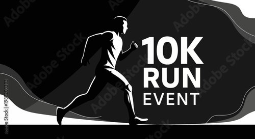 Energetic Runner Silhouette Announcing Exciting 10K Run Event Poster and Illustration