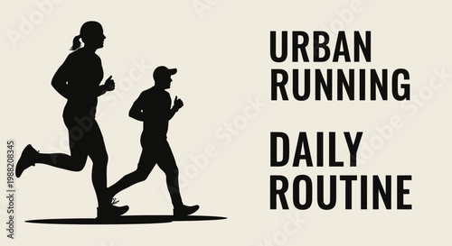 Energetic Silhouette Duo engaged in Urban Running as Daily Routine in Black and White