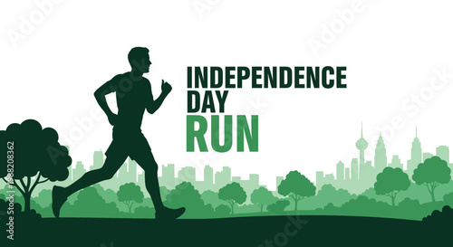 Energetic Silhouette of A Runner Celebrating Independence Day With a Cityscape