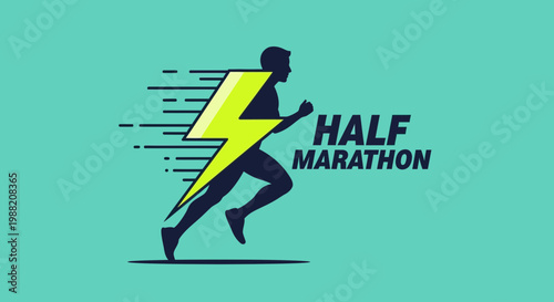 Energetic Runner Silhouette in Bolt, Half Marathon Announcement, Dynamic Logo Design