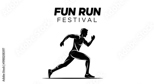 Energetic Silhouette Of A Runner During The Fun Run Festival Event In Black And White