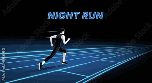 Evening Jogger Running On Glowing Track In A Modern And Minimalistic Illustration
