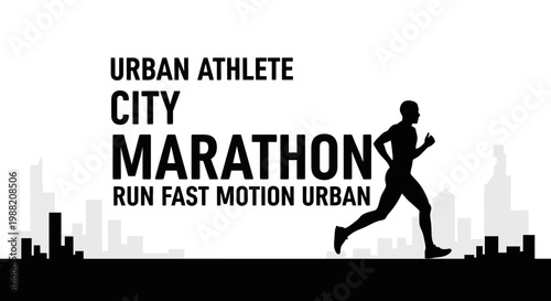 Energetic Silhouette Of Marathon Runner In A City Environment, Simple Design Concept