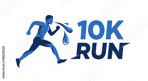 Energetic Runner Silhouette With Blue Water Effect Symbolizing 10K Run Competition