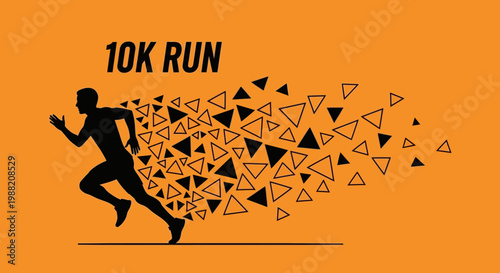 Energetic Silhouette Of Runner Amidst A Burst Of Geometric Triangles In Motion
