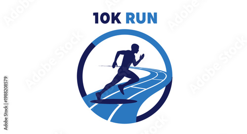 Energetic Silhouette Of Runner On Track Embodied Within Blue Circular Graphic 10K Sign