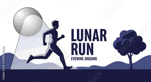 Evening Jogger Silhouette Illuminated By Lunar Light During Nighttime Outdoor Exercise