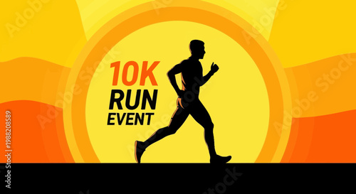Energetic Silhouette Of Runner Participating In A 10K Event Against Sunny Backdrop