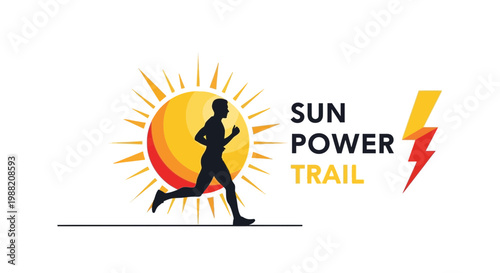 Energetic Runner Silhouette With Sun And Lightning Bolt Graphics