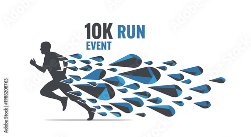 Energetic Runner Silhouetted Against a Dynamic Trail of Geometric Fluid Droplets Design