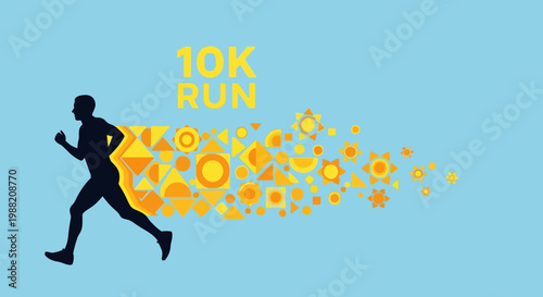 Energetic Runner Silhouetted Against a Geometric Backdrop for 10K Endurance Race