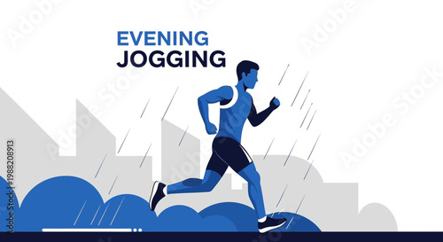 Evening Jogging Silhouette: A Marathon Runner Enjoying Healthy Lifestyle in City