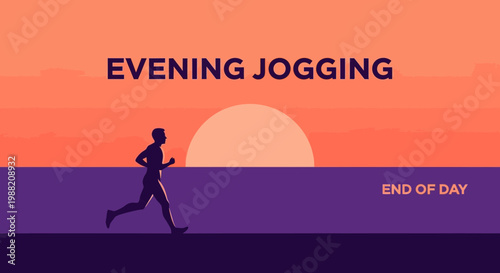 Evening Jogging Silhouette At Sunset, Fitness And Wellness During Dusk, Run At Sunset