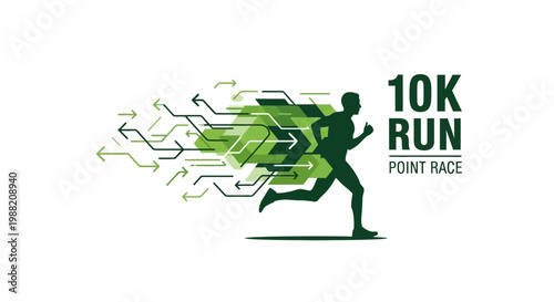 Energetic Runner Silhouetted Against Arrow Design for 10K Point Race Event Graphics