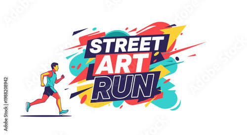 Energetic Street Art Run Design with Dynamic Runner Illustration and Vibrant Graphics