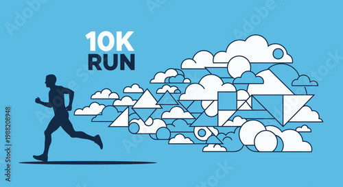 Energetic Runner Silhouetted Against Cloud Shape Representing Movement and Speed
