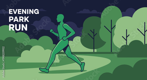 Evening Park Runner Exercising In The Green Outdoors