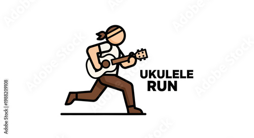 Energetic Ukulele Player in Motion on White, Artistic and Modern Line Design Illustration