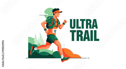 Energetic Ultra Trail Runner Conquering Nature's Challenges, Achieving Peak Performance