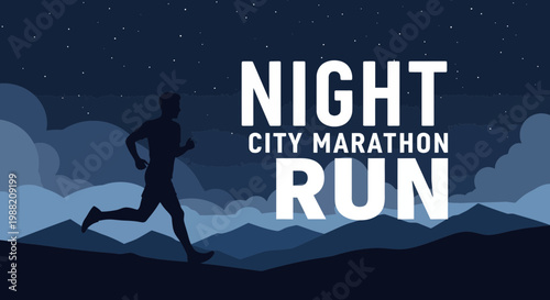 Evening Run Across Cityscape Marathon Silhouette Under A Starlit Night Event