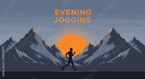 Evening Runner In Silhouette Surrounded By Mountains At Sunset With Warm Colors