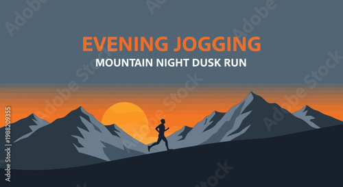 Evening Runner Silhouette Depicted On Mountain Terrain During Sunset With Vibrant Landscape