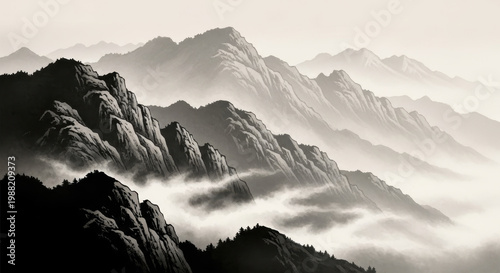 Misty Mountain Peaks with Dramatic Clouds